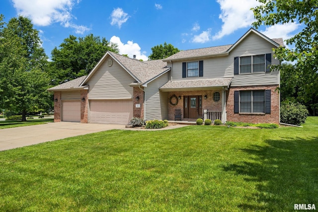 11 Lahood Ln, Washington, IL 61571 - traditional-style home featuring an attached garage, brick siding, driveway, a porch, and a front yard
