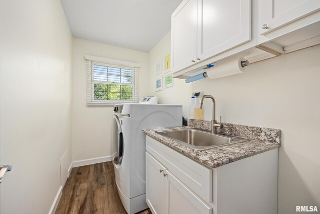 11 Lahood Ln, Washington, IL 61571 - laundry area with cabinet space, dark wood-type flooring, and washing machine and dryer