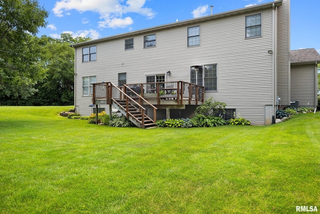 11 Lahood Ln, Washington, IL 61571 - back of property featuring a wooden deck, a yard, and stairs