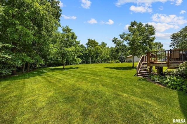 11 Lahood Ln, Washington, IL 61571 - view of grassy yard with a wooden deck and stairs