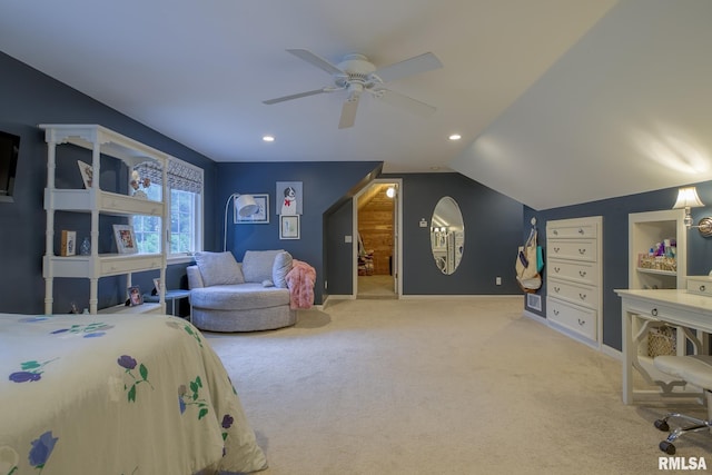 512 Hidden Ln, Peoria, IL 61614 - bedroom featuring carpet floors, vaulted ceiling, a ceiling fan, and recessed lighting
