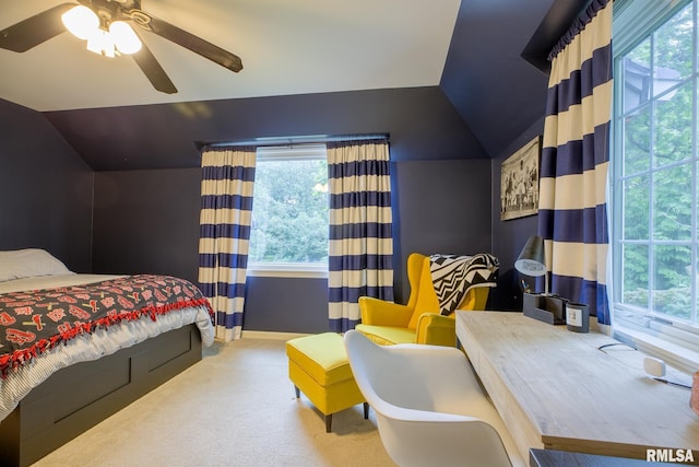 512 Hidden Ln, Peoria, IL 61614 - carpeted bedroom featuring vaulted ceiling and ceiling fan