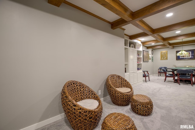 512 Hidden Ln, Peoria, IL 61614 - sitting room featuring beamed ceiling, recessed lighting, carpet flooring, and coffered ceiling