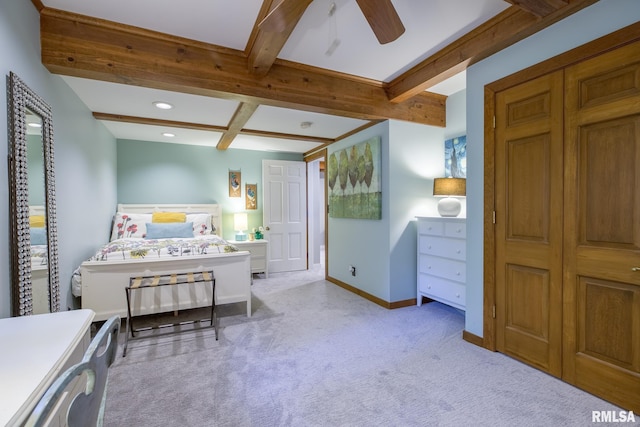 512 Hidden Ln, Peoria, IL 61614 - bedroom with light carpet, beamed ceiling, recessed lighting, and coffered ceiling