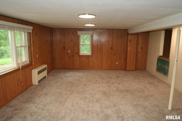29724 Allentown Rd, Mackinaw, IL 61755 - spare room with radiator heating unit, light carpet, and wooden walls