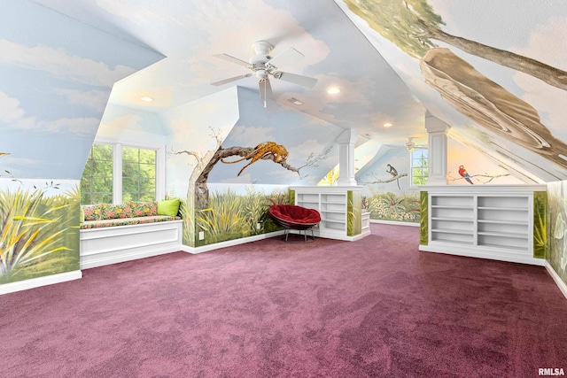 4851 Sheridan Rd, Groveland, IL 61535 - additional living space with carpet flooring, a ceiling fan, lofted ceiling, healthy amount of natural light, and recessed lighting