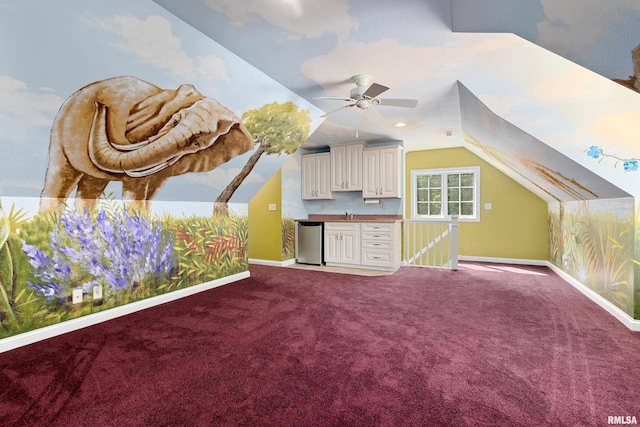4851 Sheridan Rd, Groveland, IL 61535 - bonus room with carpet flooring, vaulted ceiling, and a ceiling fan