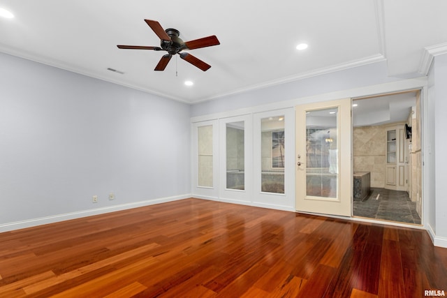 4851 Sheridan Rd, Groveland, IL 61535 - spare room featuring ornamental molding, wood finished floors, ceiling fan, and recessed lighting