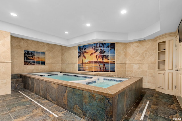 4851 Sheridan Rd, Groveland, IL 61535 - misc room featuring tile walls, a hot tub, recessed lighting, and a raised ceiling