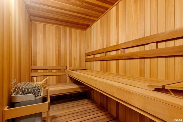 4851 Sheridan Rd, Groveland, IL 61535 - relaxing sauna / steam room with wooden ceiling and wooden walls
