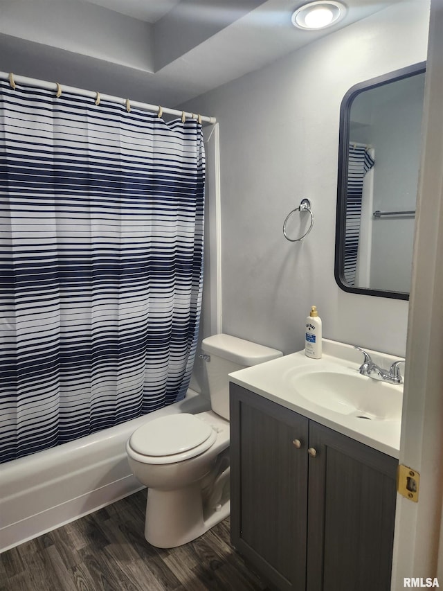 740 E Shore Dr Unit 8, Pekin, IL 61554 - full bathroom featuring vanity, shower / tub combo with curtain, and wood finished floors