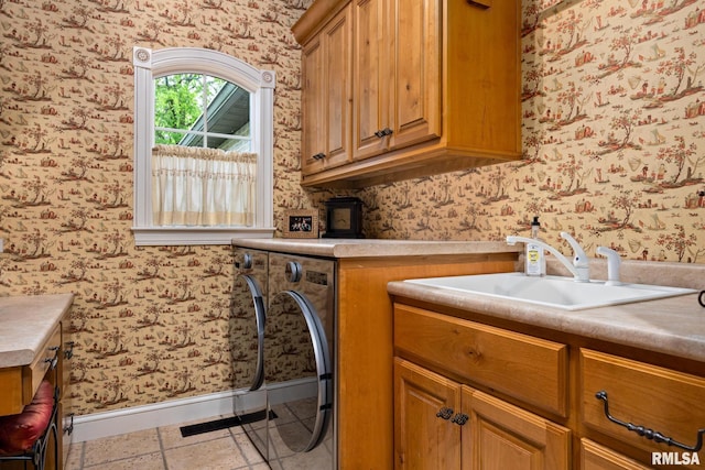 2204 W Pinnacle Dr, Dunlap, IL 61525 - washroom with cabinet space and wallpapered walls