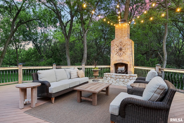 2204 W Pinnacle Dr, Dunlap, IL 61525 - wooden terrace featuring an outdoor living space with a fireplace