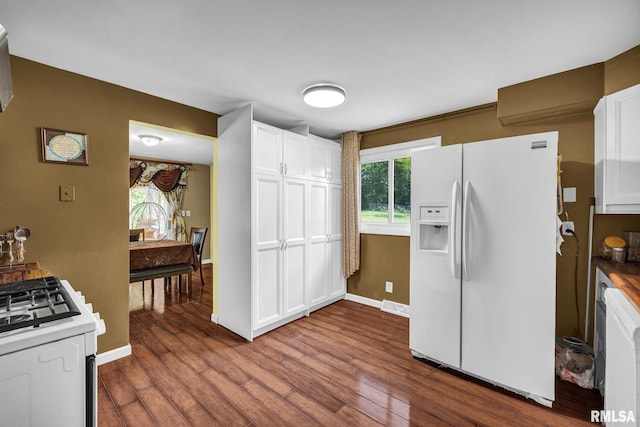 2816 N Kingston Dr, Peoria, IL 61604 - kitchen with white appliances, white cabinetry, and dark wood-style floors