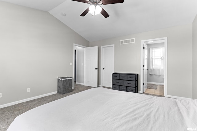 1604 Savile Ln, Washington, IL 61571 - bedroom with vaulted ceiling, carpet floors, ensuite bathroom, and ceiling fan