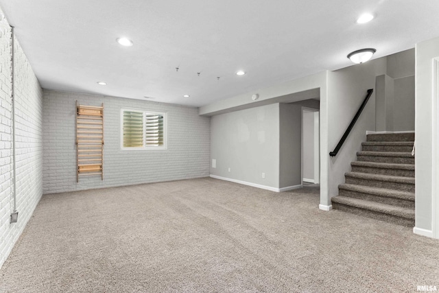 1604 Savile Ln, Washington, IL 61571 - basement with brick wall, carpet flooring, stairway, and recessed lighting