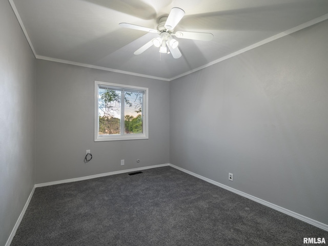 3119 W Willow Knolls Rd Unit 37B, Peoria, IL 61614 - empty room with dark colored carpet, a ceiling fan, and crown molding
