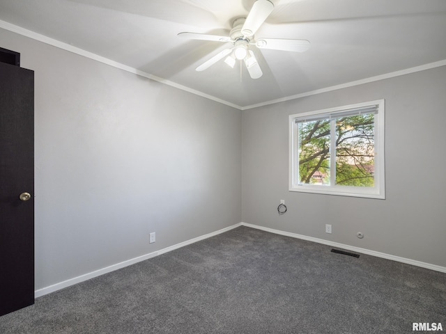 3119 W Willow Knolls Rd Unit 37B, Peoria, IL 61614 - unfurnished room with ceiling fan, dark carpet, and ornamental molding