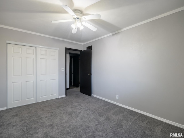 3119 W Willow Knolls Rd Unit 37B, Peoria, IL 61614 - unfurnished bedroom featuring carpet, a closet, a ceiling fan, and crown molding