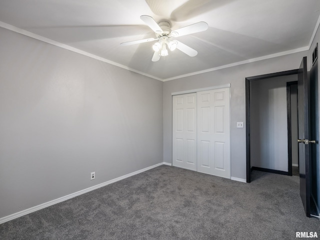 3119 W Willow Knolls Rd Unit 37B, Peoria, IL 61614 - unfurnished bedroom featuring carpet, a closet, a ceiling fan, and ornamental molding