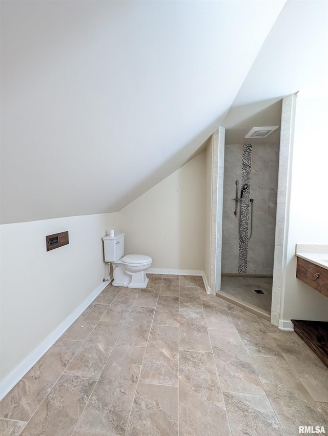 1101 S 4th St, Pekin, IL 61554 - bathroom featuring vaulted ceiling, walk in shower, and vanity