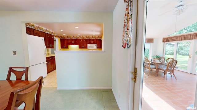 1729 W Willow Wood Dr, Peoria, IL 61614 - kitchen featuring white appliances, light countertops, recessed lighting, and reddish brown cabinets