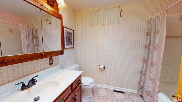 1729 W Willow Wood Dr, Peoria, IL 61614 - bathroom with vanity, shower / tub combo with curtain, and tile patterned flooring