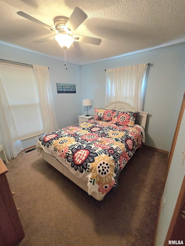 1515 Lakeview Rd N, Dahinda, IL 61428 - carpeted bedroom featuring a ceiling fan and a textured ceiling