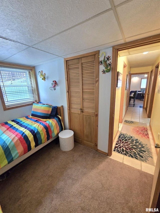1515 Lakeview Rd N, Dahinda, IL 61428 - bedroom with light tile patterned floors, a closet, and light colored carpet