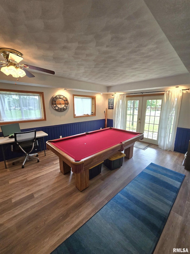 1515 Lakeview Rd N, Dahinda, IL 61428 - rec room featuring billiards, a wainscoted wall, wood finished floors, and french doors