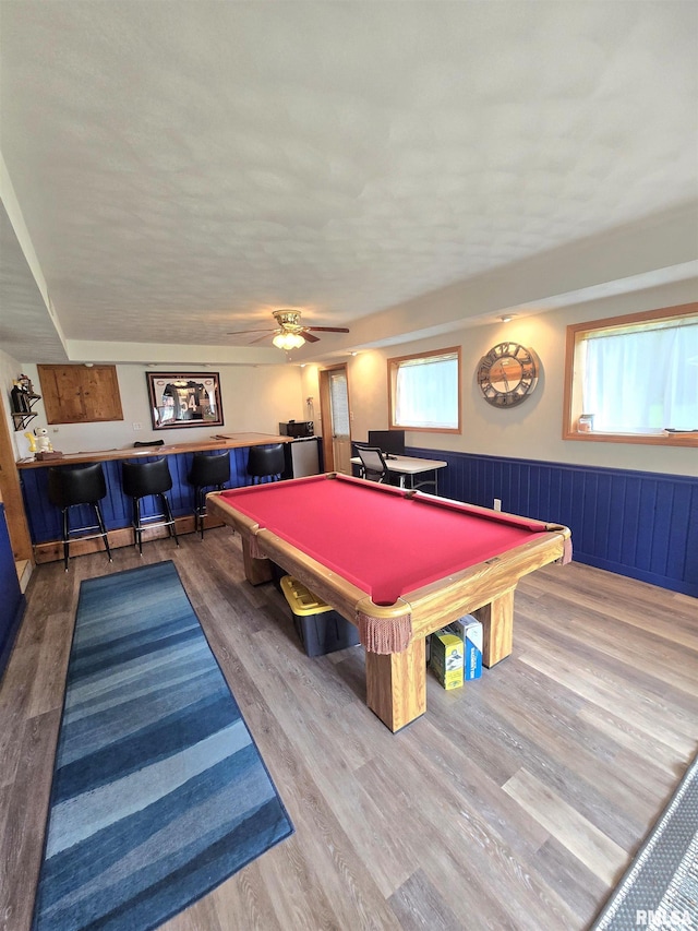 1515 Lakeview Rd N, Dahinda, IL 61428 - game room featuring wood finished floors, billiards, and a wainscoted wall