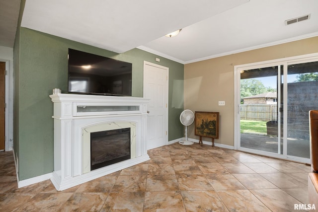 114 Julian Ave, East Peoria, IL 61611 - living room featuring ornamental molding and a glass covered fireplace