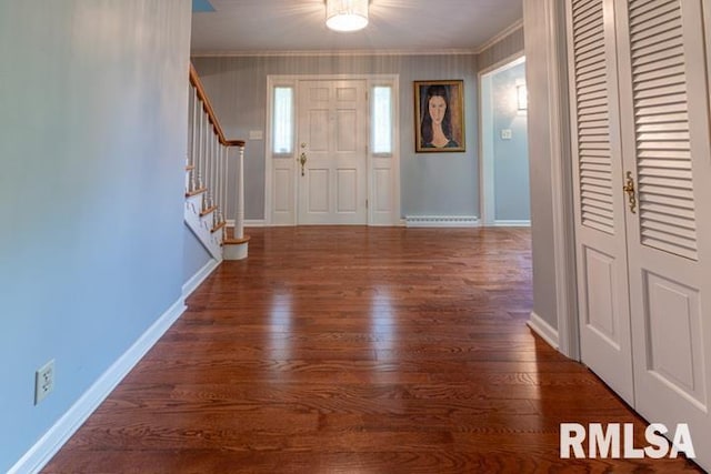 210 W Wolf Rd, Peoria, IL 61614 - foyer featuring crown molding, wood finished floors, and stairs