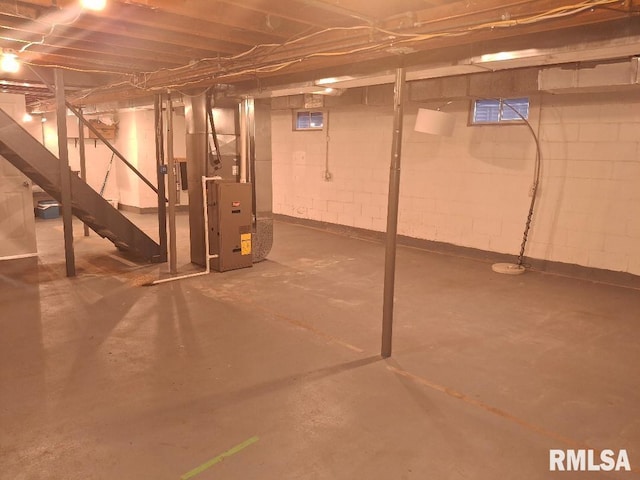 1519 S 3rd St, Pekin, IL 61554 - unfinished below grade area with heating unit and stairs
