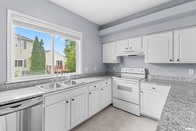 2024 S 2nd Ave, Morton, IL 61550 - kitchen with dishwasher, white electric stove, under cabinet range hood, and white cabinets
