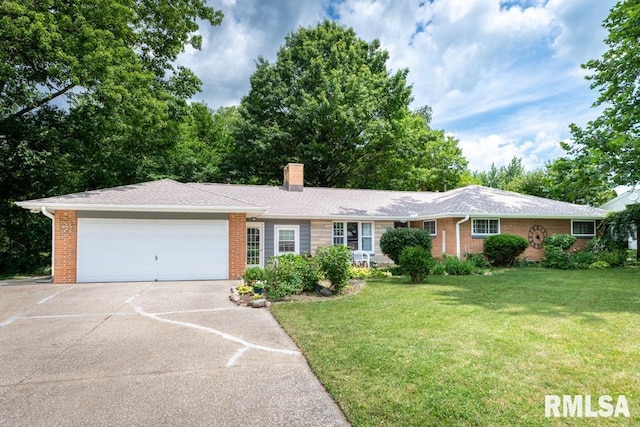 926 Birchwood Dr, Washington, IL 61571 - ranch-style house featuring driveway, an attached garage, brick siding, and a chimney