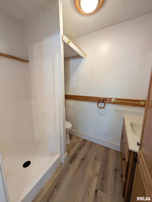 218 Meadow Lawn St, Manito, IL 61546 - bathroom with vanity, wood finished floors, and a shower