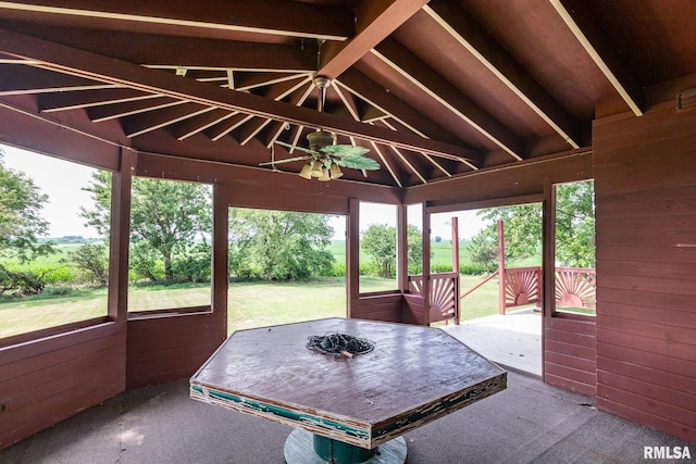 5610 W Lakeshore Dr, Princeville, IL 61559 - sunroom featuring ceiling fan, plenty of natural light, and lofted ceiling