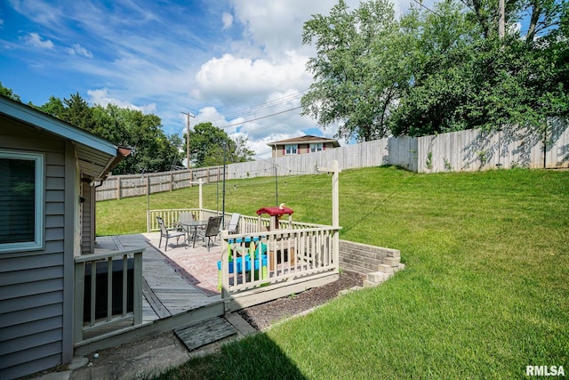 6412 N Brookwood Ln, Peoria, IL 61614 - fenced backyard with a deck and outdoor dining area