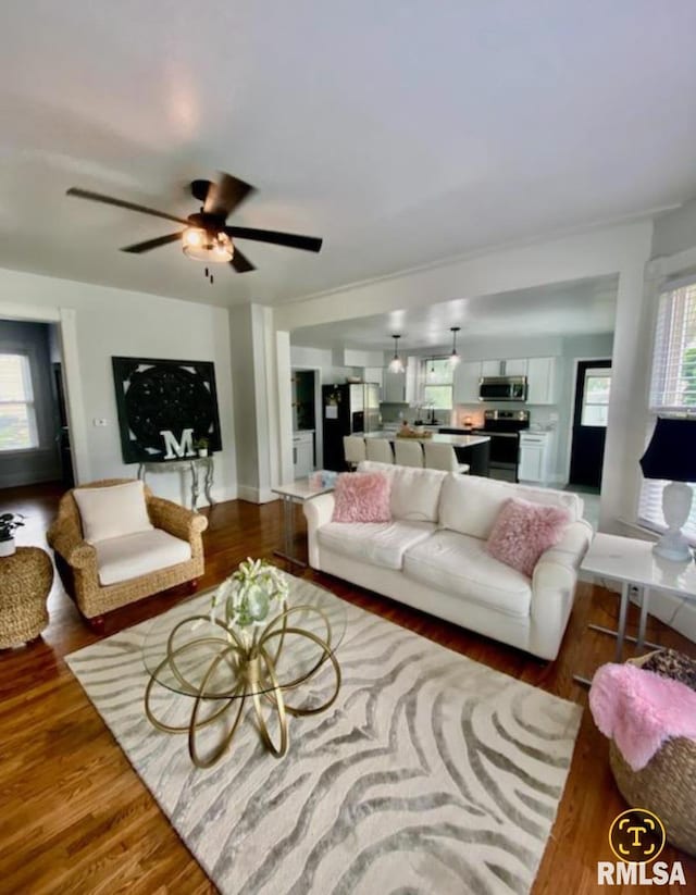 600 E Jefferson St, Washington, IL 61571 - living area with wood finished floors and a ceiling fan