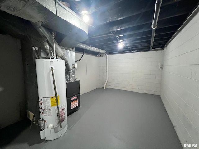 4914 N Bevalon Pl, Peoria, IL 61614 - unfinished basement with gas water heater and concrete block wall