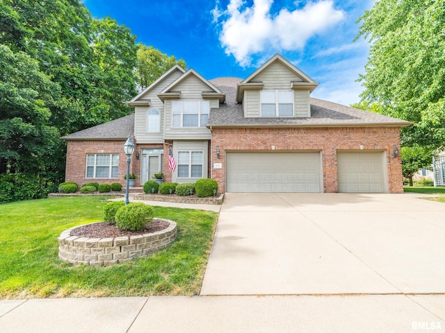 919 W Brookforest Dr, Peoria, IL 61615 - view of front of property featuring brick siding, a front yard, driveway, and a shingled roof