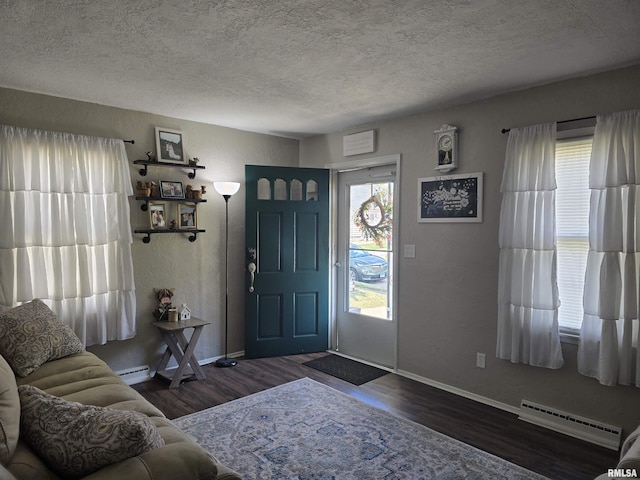 270 Thompson Ct, Canton, IL 61520 - foyer with a baseboard radiator, a textured ceiling, and wood finished floors