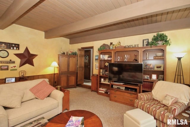 1402 W Grandridge Dr, Dunlap, IL 61525 - living room with a wood ceiling with exposed beams and carpet floors
