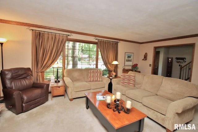 1402 W Grandridge Dr, Dunlap, IL 61525 - carpeted living room with crown molding