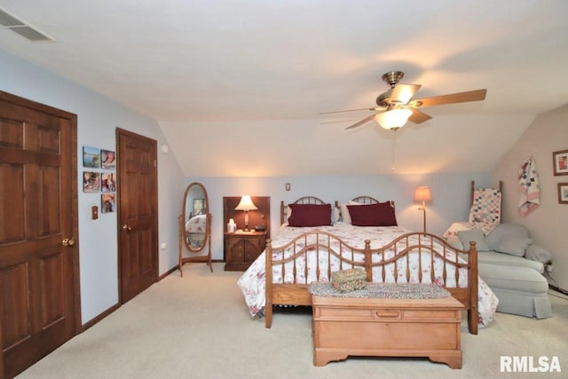 1402 W Grandridge Dr, Dunlap, IL 61525 - bedroom with carpet, lofted ceiling, and ceiling fan