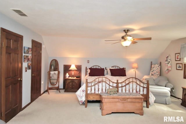 1402 W Grandridge Dr, Dunlap, IL 61525 - carpeted bedroom featuring lofted ceiling and ceiling fan