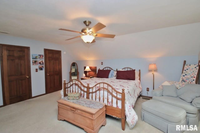 1402 W Grandridge Dr, Dunlap, IL 61525 - carpeted bedroom featuring vaulted ceiling and ceiling fan