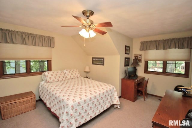 1402 W Grandridge Dr, Dunlap, IL 61525 - bedroom featuring carpet floors, lofted ceiling, and ceiling fan
