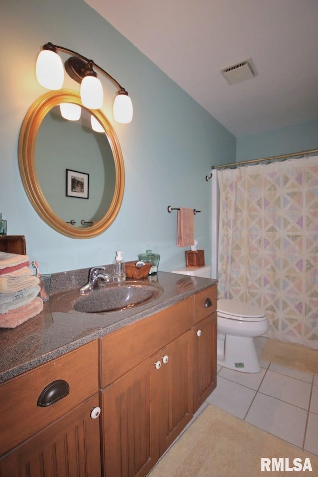 1402 W Grandridge Dr, Dunlap, IL 61525 - bathroom with vanity, tile patterned floors, and a shower with shower curtain